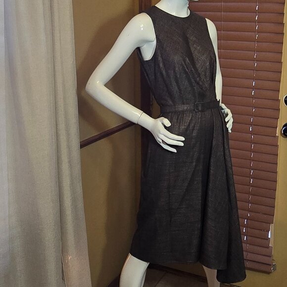 ANTONIO MELANI Professional Belted Sleeveless Brown Plaid Dress sz 4 - Picture 4 of 13